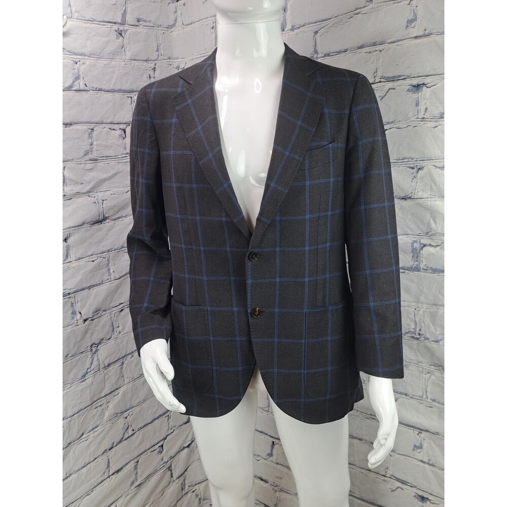 Spier & Mackay Men's Blazer Sportcoat Jacket Black Blue Check Zignone Wool 42R
